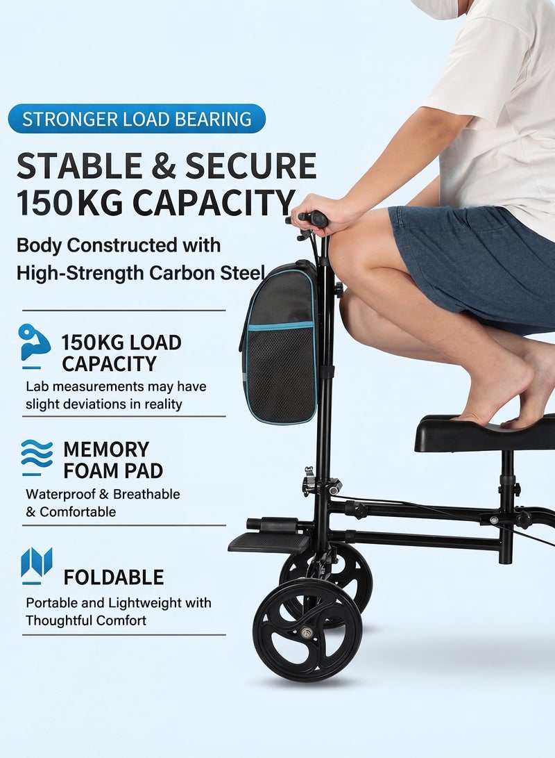 OSSO Knee Scooter with Foot Pedal All Terrain Steerable Knee Walker for Leg Surgery Recovery Broken Ankle Recovery Foldable Crutch Alternative with Storage Bag Dual Braking System Adjustable Orthopedic Mobility Scooter for Adults - Image 4